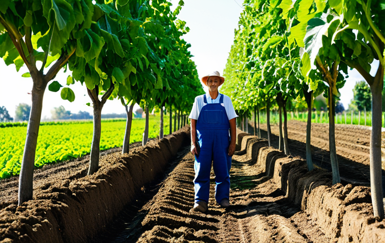 **

"A farmer stands proudly in a diverse alley cropping system, rows of walnut trees interplanted with rows of vibrant vegetables, fully clothed, appropriate attire, showcasing crop diversification, rich soil visible, sun shining, safe for work, perfect anatomy, natural proportions, professional photography, high quality, family-friendly."

**