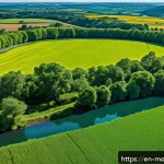 아그로포레스트리 모델의 성과 평가 방법 - A vibrant agroforestry farm landscape during mid-morning light, showcasing diverse tree species inte...
