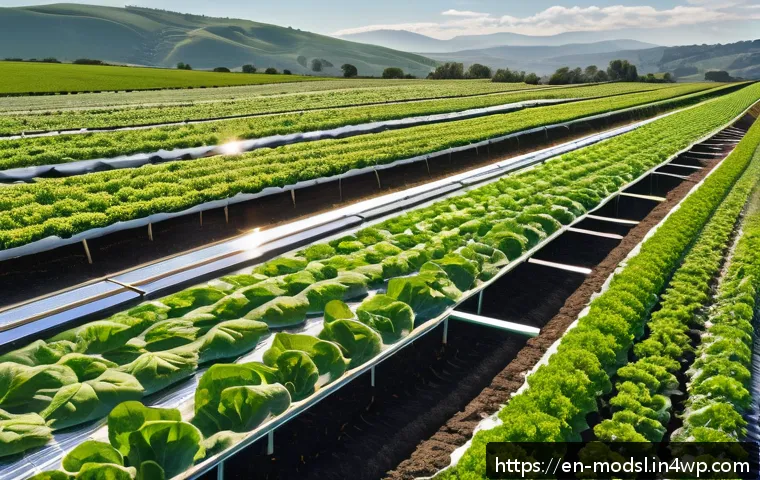 아그로포레스트리와 태양광 발전의 통합 - A modern agro-solar farm scene during golden hour, featuring elevated solar panels mounted on sturdy...