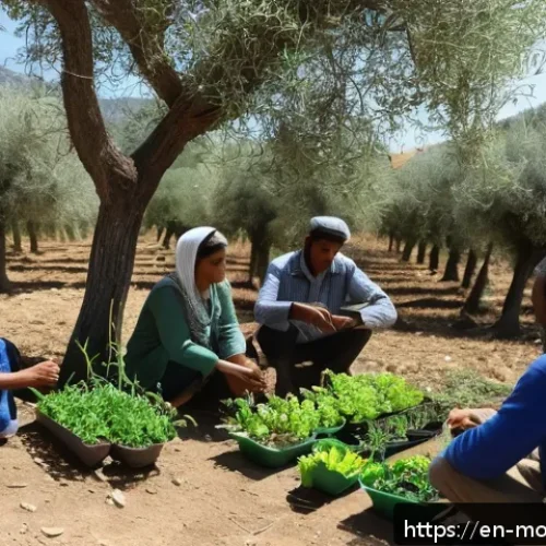 아그로포레스트리 모델의 교육 프로그램 개발 - A vibrant outdoor agroforestry training workshop set in a Mediterranean climate village, featuring a...